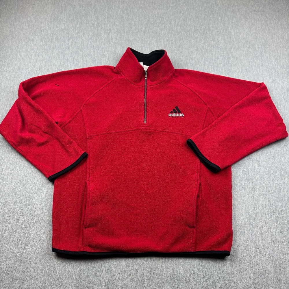 Vintage Adidas Sweater Mens‎ Red 1/4 Zip Pullover Fleece Soccer Training Gym Y2K